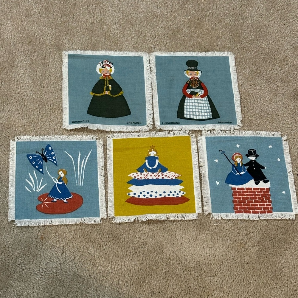 Vintage Danish Silkscreen Cocktail Napkins.